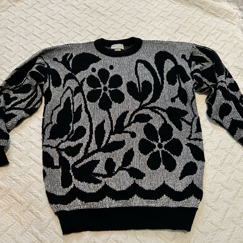 Floral Black and Silver Sparkle Vintage Sweater